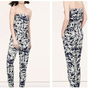 Ann Taylor Loft Strapless Jungle Fever Palm Leaf Jumpsuit Linen‎ Blend Size 6
